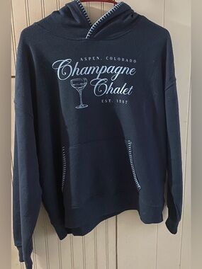 Aspen Champagne Chalet Navy Blue Oversized Hoodie